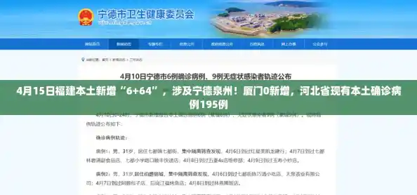 4月15日福建本土新增“6+64”，涉及宁德泉州！厦门0新增，河北省现有本土确诊病例195例
