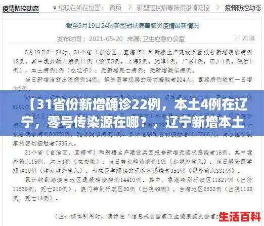【31省份新增确诊22例，本土4例在辽宁，零号传染源在哪？，辽宁新增本土确诊24例无症状9例】