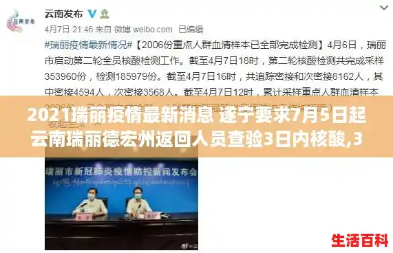 2021瑞丽疫情最新消息 遂宁要求7月5日起云南瑞丽德宏州返回人员查验3日内核酸,31省昨日新增本土确诊69例