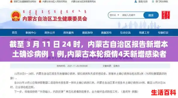 截至 3 月 11 日 24 时,内蒙古自治区报告新增本土确诊病例 1 例,内蒙古本轮疫情4天新增感染者90例 截至 3 月 11 日 24 时,内蒙古自治区报告新增本土确诊病例 1 例,内蒙古本轮疫情4天新增感染者90例