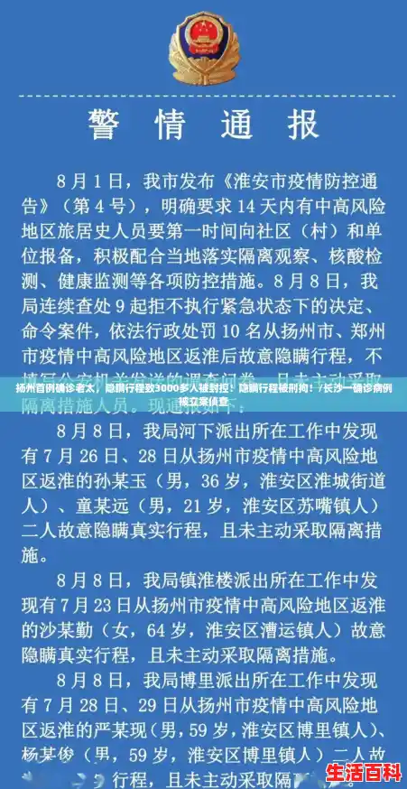 扬州首例确诊老太，隐瞒行程致3000多人被封控！隐瞒行程被刑拘！/长沙一确诊病例被立案侦查