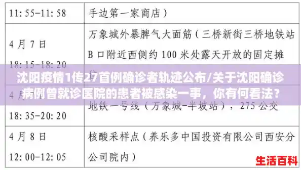 沈阳疫情1传27首例确诊者轨迹公布/关于沈阳确诊病例曾就诊医院的患者被感染一事，你有何看法？