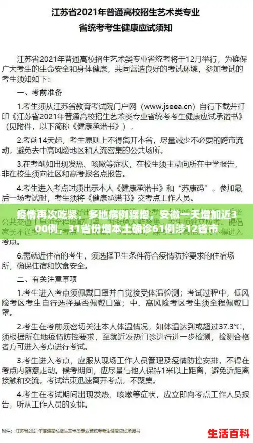 疫情再次吃紧，多地病例骤增，安徽一天增加近300例，31省份增本土确诊61例涉12省市